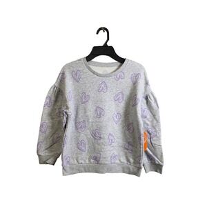 Wonder Nation‎ Girls Size 8 Heart Print Puff Sleeve Fleece Sweatshirt Pullover